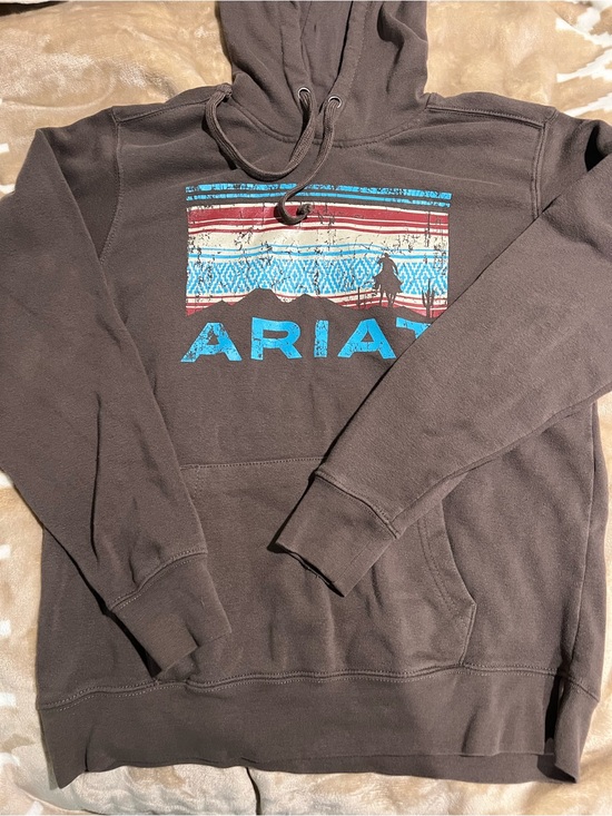 Ariat Tops - Ariat Brown Pullover Hoodie with Distressed Turquoise and Red Graphic